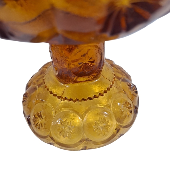 Vintage LE Smith Amber Moon And Stars Pedestal Candy Dish With Lid - Picture 10 of 11